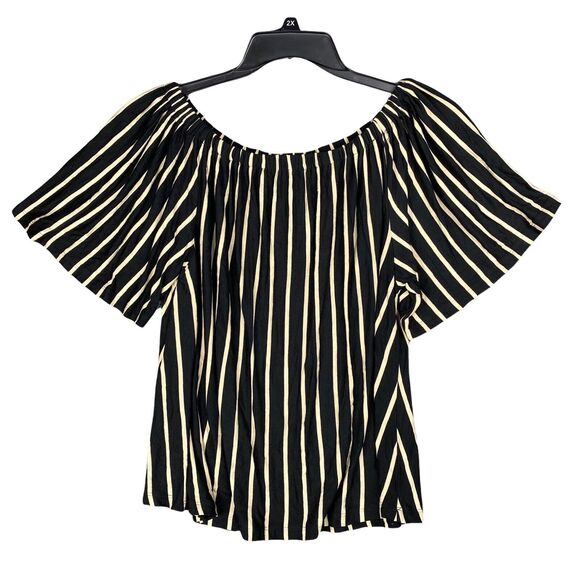 OSO Casuals Blouse Off-Shoulder Striped Lightweight Stretch Women Large Pullover - Picture 1 of 10